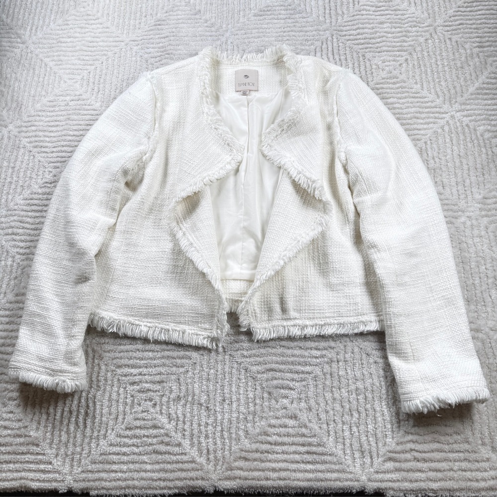 Eliane Rose Jacket Women's XL White Tweed Fringe Elegant Office Work Classic